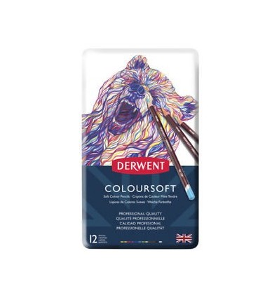 Derwent Scatola in metallo da 12 Pastelli Coloursoft Professional Quality