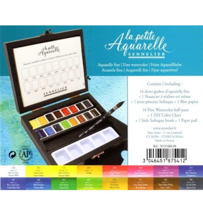 Acquerello Fine in Scatola di legno La Petite Aquarelle 16 Tinte + Accessori Sennelier